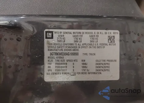 2010 GMC Sierra 1500 Slt из США, поврежденный, VIN 3GTRKWE38AG189890